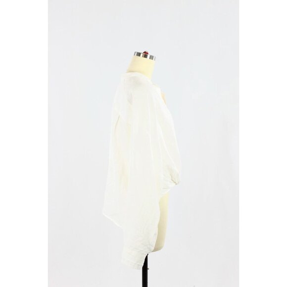 Aritzia GROUP BY BABATON Portofino White Linen Cropped Button-Up Shirt, Size M - Picture 2 of 13